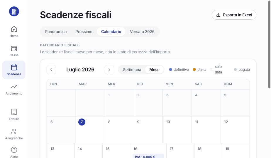 Il calendario fiscale di Contavo: tasse dei prossimi mesi, F24 e adempimenti in fila con il loro stato.